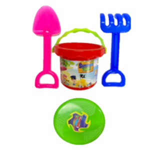 JUEGO BALDE PLAYERO CON PALA Y RATRILLO + FRISBEE